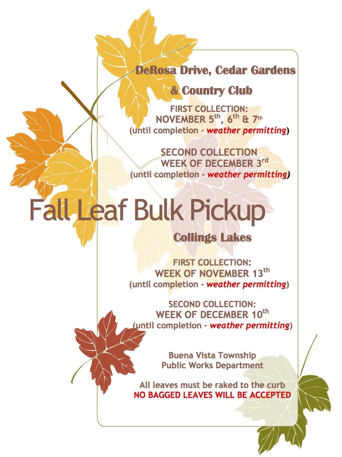 Buena Vista Township Fall Leaf Bulk Pickup Schedule Released