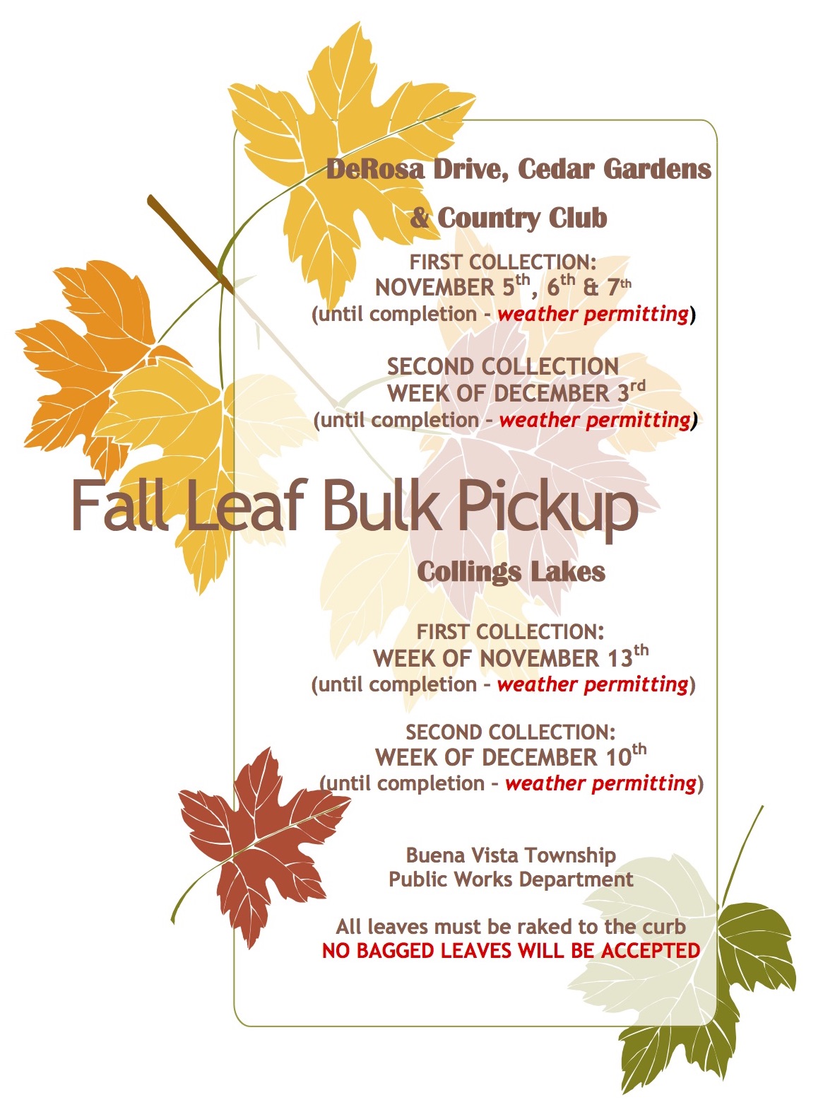 Fall Leaf Bulk Pickup Schedule Released – Buena Vista Township