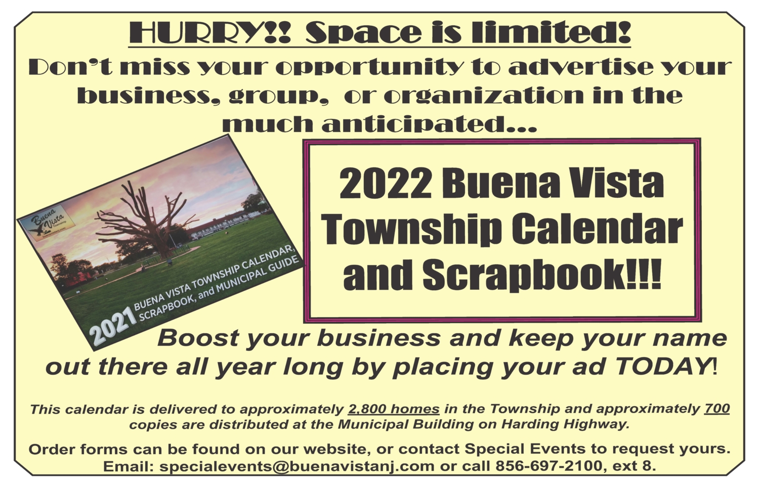 2022 Calendar Ads are On Sale Now!!! Buena Vista Township